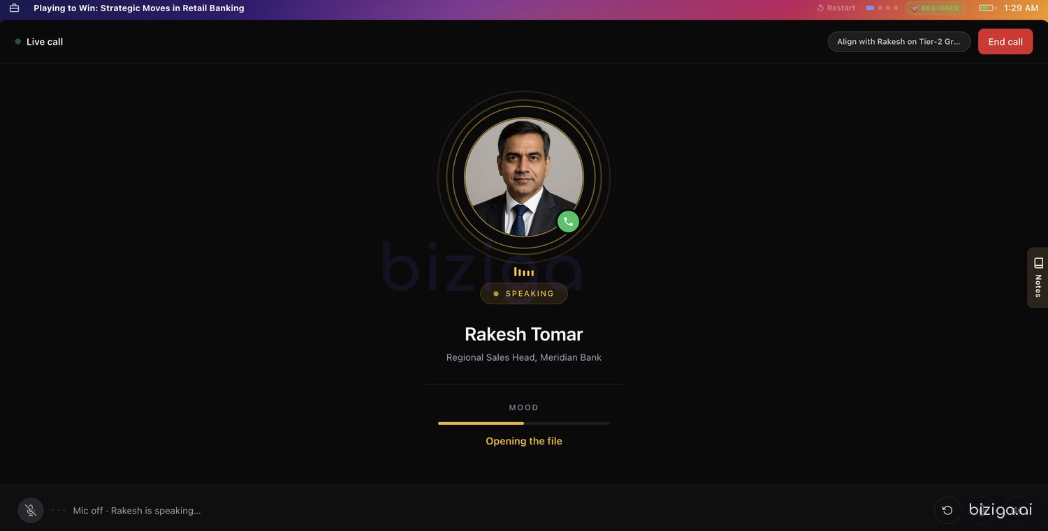 A live voice call with a stakeholder, mood visible